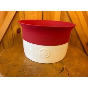 PAMPERED CHEF Ceramic Microwave Pasta Cooker W/Red Silicone Lid (8407)